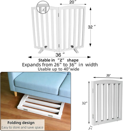 ZJSF Foldable Freestanding Indoor Dog Gate for House Wood White Long Pet Gates Dog Fence for Stairs Puppy Gates for Hallways,Pet Fence, Puppy Gate,Support Feet Included 24 "Height-3 Panels