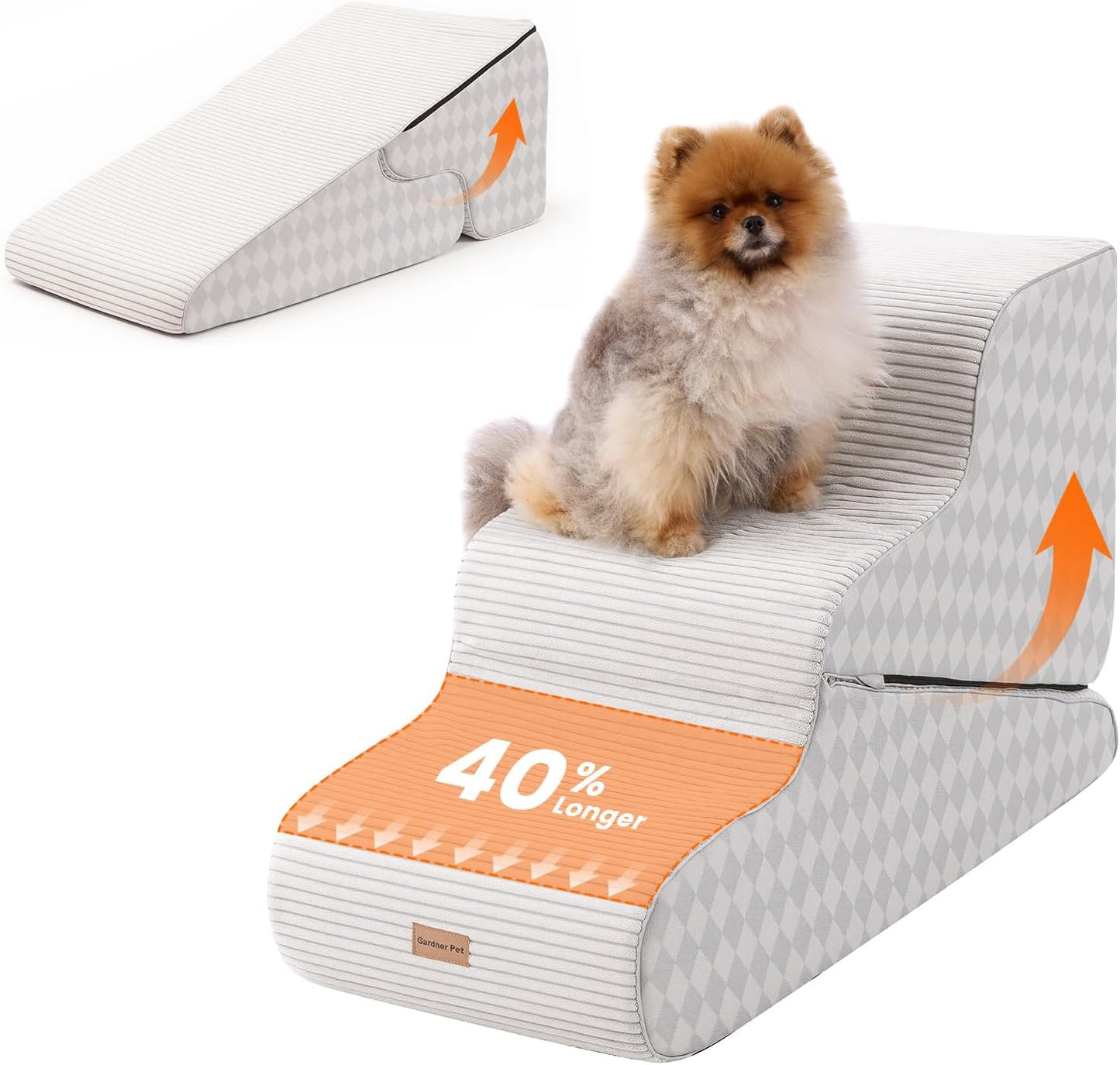 Gardner Pet 4-Step Dog Stairs for Small Dogs 18.5" H, Curved 4-Step Pet Stairs, Dog Steps for High Bed (18-20 in), Couch with Durable Non-Slip Waterproof Fabric Cover and CertiPUR-US Certified Foam