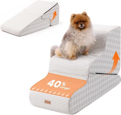 Gardner Pet 4-Step Dog Stairs for Small Dogs 18.5" H, Curved 4-Step Pet Stairs, Dog Steps for High Bed (18-20 in), Couch with Durable Non-Slip Waterproof Fabric Cover and CertiPUR-US Certified Foam
