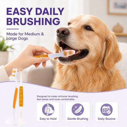 Dog Toothbrush – Newly Upgraded Dual-Head Design with 60° Wavy Bristles – Gently Surrounds Teeth for Deep Cleaning and Plaque Removal – Non-Slip Handle, Ideal for Daily Pet Dental Care (Pink, 1-Pack)