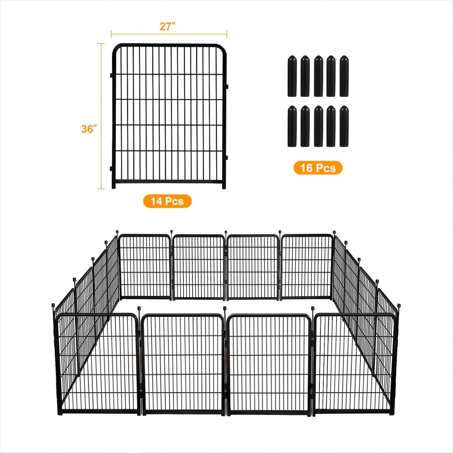 Getlay 36 in(H) Garden Fence, Wide Gate Low Threshold, 10 Panels Total 22.1 Ft(L) Heavy Duty Iron Animal Barrier Fence for Yard,Suitable for Indoor Or Outdoor Dog Fencing,Garden Border Fence