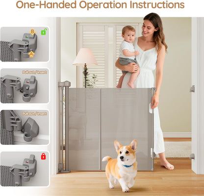Miumoon One-Hand Operation Retractable Baby Gates, 71 inch Retractable Gate with Reinforced Strip Design to Prevent Crawling Through, 6 FT Retractable Dog Gate for Stairs, Doorways, Hallways