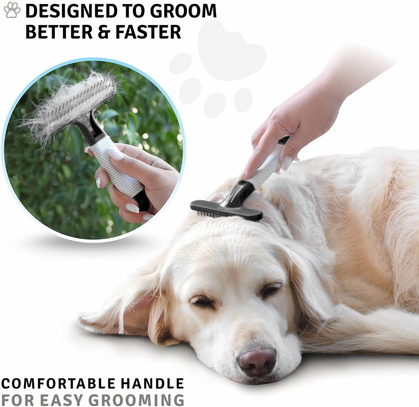 POODLIE Poodle Pet Dog Grooming Rake| Dematting Tool with Stainless Steel Shedding Comb for Pets | 2 Rows of Pins Gently Remove Loose or Tangled Hair from Undercoat | Purple Handle