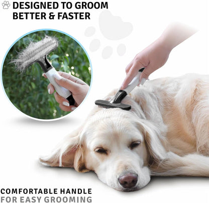 POODLIE Poodle Pet Dog Grooming Rake| Dematting Tool with Stainless Steel Shedding Comb for Pets | 2 Rows of Pins Gently Remove Loose or Tangled Hair from Undercoat | Purple Handle