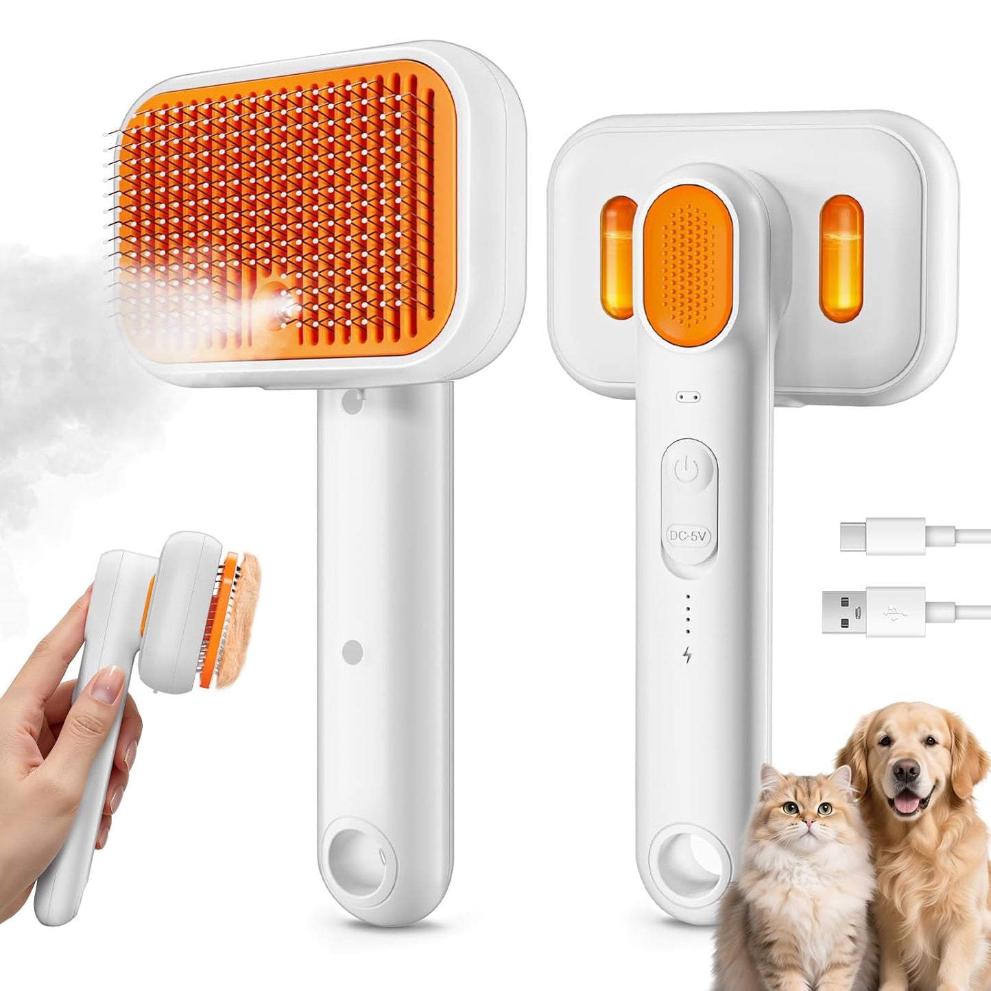 3-in-1 Pet Grooming Brush with Cool Mist & Self-Cleaning Deshedding Tool for Dogs Cats, Extra Wide Comb, Visible Water Window, Gentle for All Coats & Sensitive Skin - Ideal for Spring Shedding