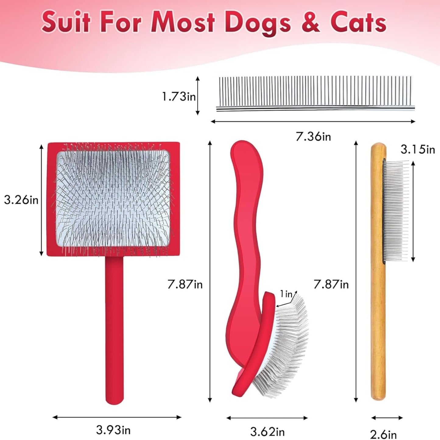 Slicker Brush for Dogs, Large Dog Grooming Brush for Doodles Goldendoodles Poodles Labradoodle Bernedoodles, Long Combs to Wavy & Curly Hair - Wooden Handle 3 Pcs - Nature