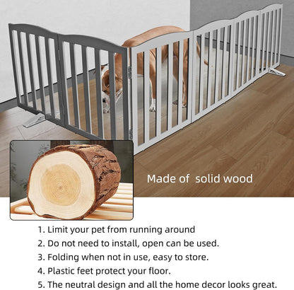 ZJSF Foldable Freestanding Indoor Dog Gate for House Wood White Long Pet Gates Dog Fence for Stairs Puppy Gates for Hallways,Pet Fence, Puppy Gate,Support Feet Included 24 "Height-3 Panels