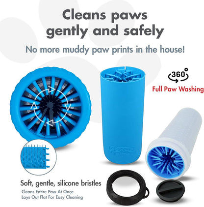 Dexas MudBuster Medium Dog Paw Cleaner in Fuchsia - Fits 1.5"-2.5" Wide Paws, Portable Paw Washer for Muddy Paws, Dog Paw Cleaning Cup with Gentle Silicone Bristles, Quick Clean Pet Paw Washer