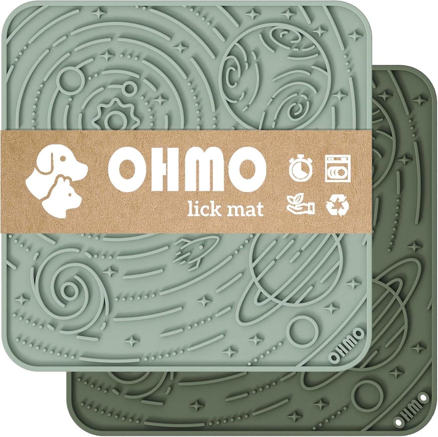 OHMO Lick Mat for Dogs and Cats(Small, Camo&Light Green, 2pcs) Enrichment Accessories Toy Space Star Easy Clean Pet Slow Feeder/Suction Cups, Licking Pad for Anxiety Relief and Boredom Reduction