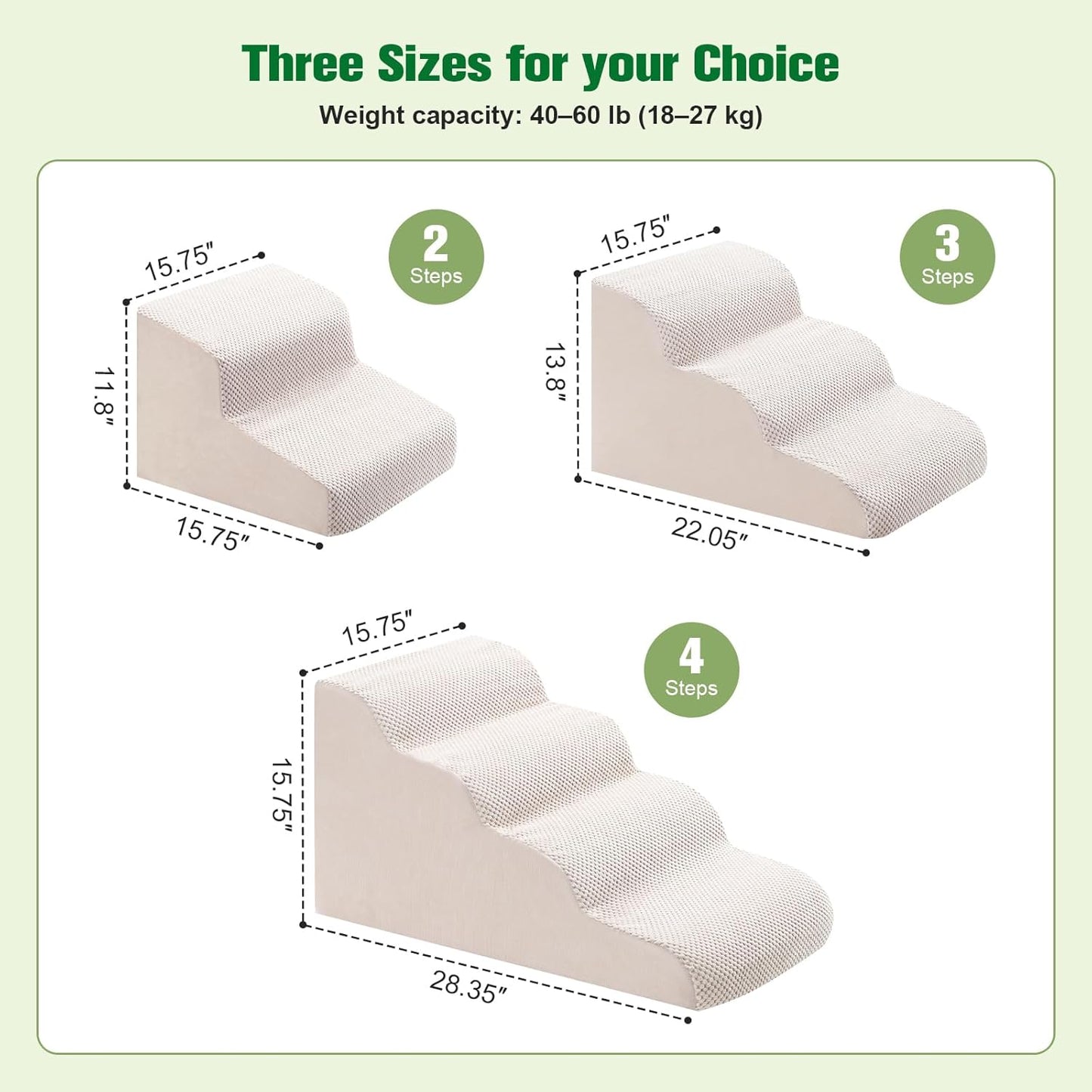 Dog Stairs for Couch, 3 Steps 13.8" H Non-Slip Pet Stair, Balanced Stable Pet Ramp for Small Dogs, Indoor Furniture Step, Gray