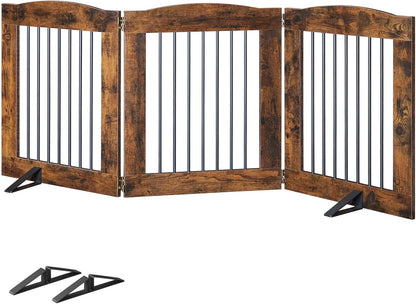 HOOBRO Indoor Dog Gate with Support Feet, Freestanding Pet Gate for Doorway, Stairs, 31.5 Inch 3 Panels, Folding Dog Fence, 360° Hinge for Easy Access, Sturdy Iron Pipe, Rustic Brown BF06PP03