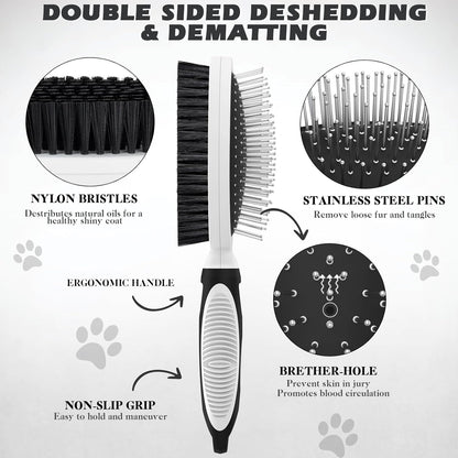 2PCS Pet Grooming Tools - Double-Sided Brush for Shedding and Bathing, Suitable for Short/Long Haired Dogs Cats and Horses, Deshedding Dog Brush, Mane & Tail Combs for Horses - Pet Supplies (Blue)