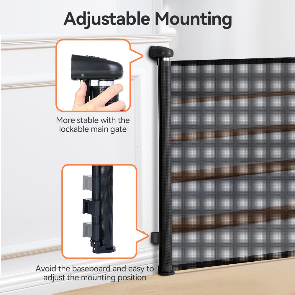 COMOMY 118" Retractable Baby Gates Extra Wide, Retractable Dog Gate for Large Openings, Extra Long Dog Gates for The House, Extra Large Mesh Pet Gate for Stairs, Doorways, Hallways, Indoor&Outdoor