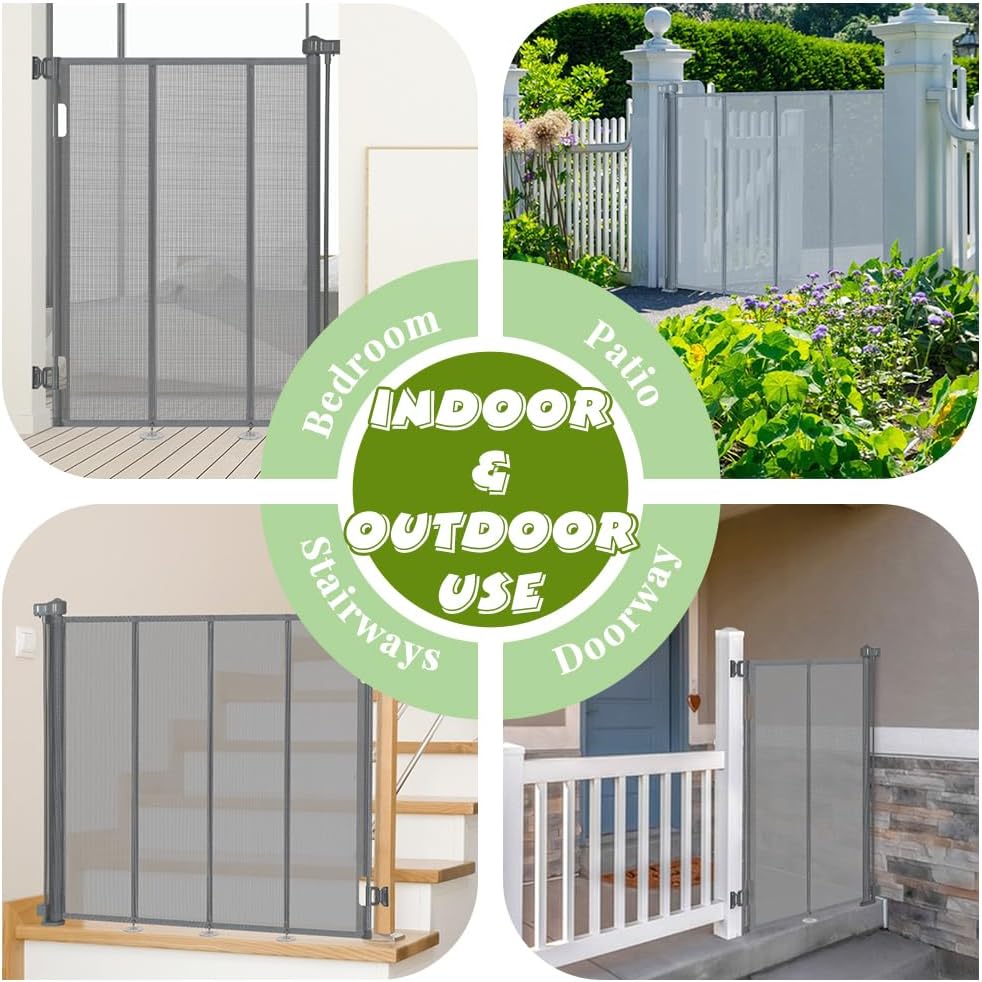 47" Extra Tall Retractable Baby Gates, Extends to 71" Wide, ExtraTall Retractable Safety Gate with Reinforced Strips, Retractable Tall Dog Gates for Doorways Mesh Baby Pet Gates Indoor, Grey