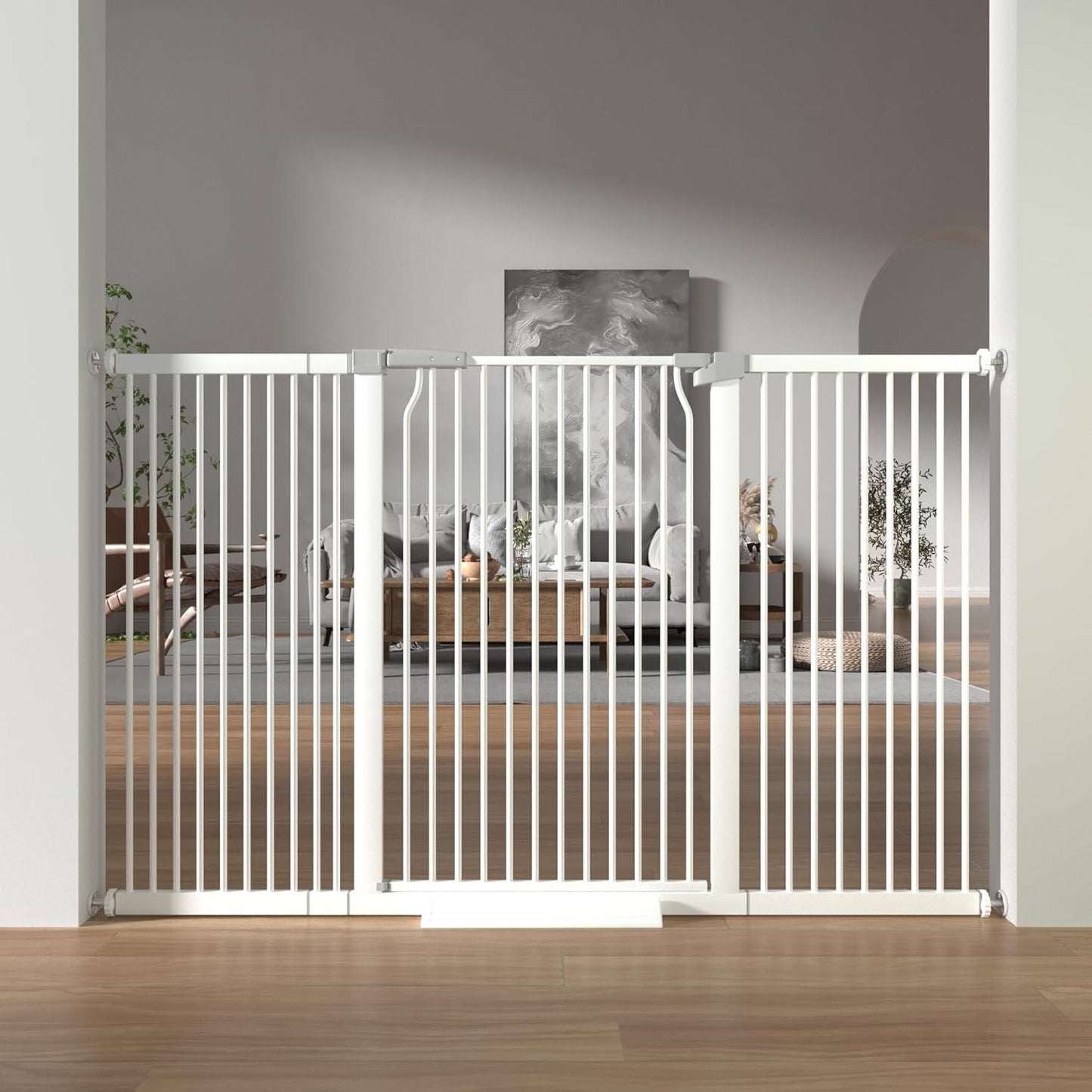 41" Extra Tall Cat Gate for Doorway, 49.2-54.7 Metal Pet Baby Safe Gate, Extra Wide Pressure Mounted Child Door with Expansion Kit, No Drilling No Climb Cat Fence Indoor, Tall Dog Gate, White