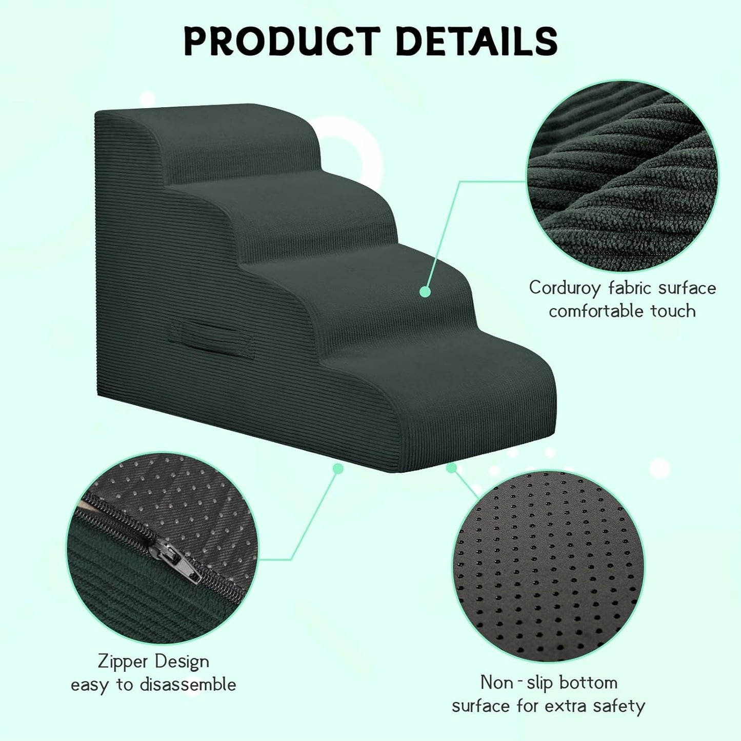 Mesa Lemon Dog Stairs & Steps for High Beds, 3 Steps High Density Foam Waterproof Dog Ramp for Small Dogs and Cats, Pet Stairs with Removable Washable Cover for Bed, Couch, Sofa and Car (H:16")