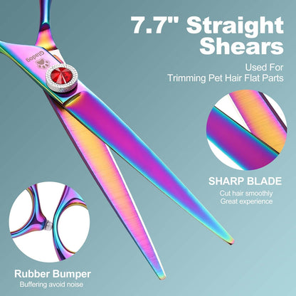 GLADOG Professional 5 in 1 Dog Grooming Scissors Set with Safety Round Tips, Sharp and Heavy-duty Pet Grooming Shears for Cats