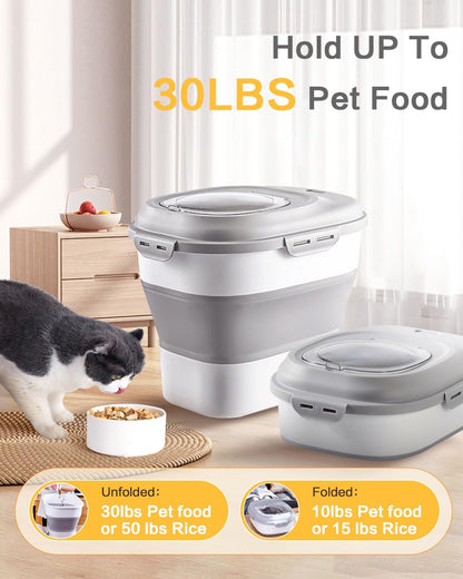 ANVS Dog Food Storage Container-Up to 30Lbs Collapsible Dog Food Container with Airtight Lids, Scoop and 2.5L Small Pet Food Storage Container Dry Food For Dog, Cat and Other Pet Food (Green)