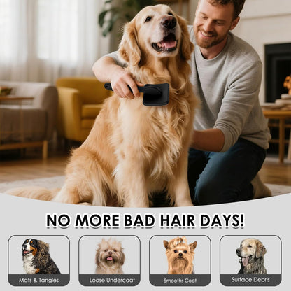Large Slicker Brush for Dogs,Doodle Brush for Poodles, Goldendoodles, Labradoodle, Extra Long Pins for Detangling Matted Fur & Removing Tangle, Dog Grooming Kit with Wooden Handle. Black