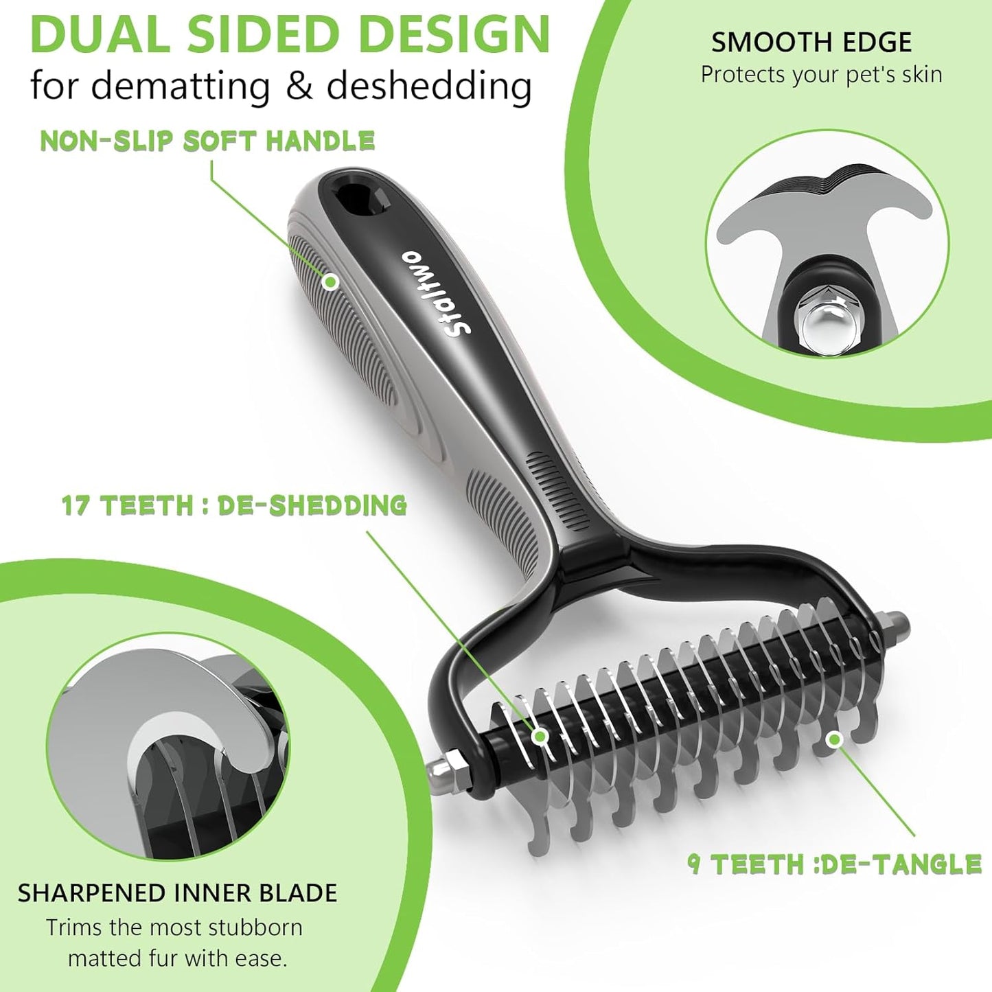 Staltwo Deshedding Dog Brush for Shedding - 2-in-1 Professional Undercoat Rake and Furminator for Dogs | Shedding Control for Long-Haired Dogs and Cats, Deshedding Tool, Knot Removal,Orange