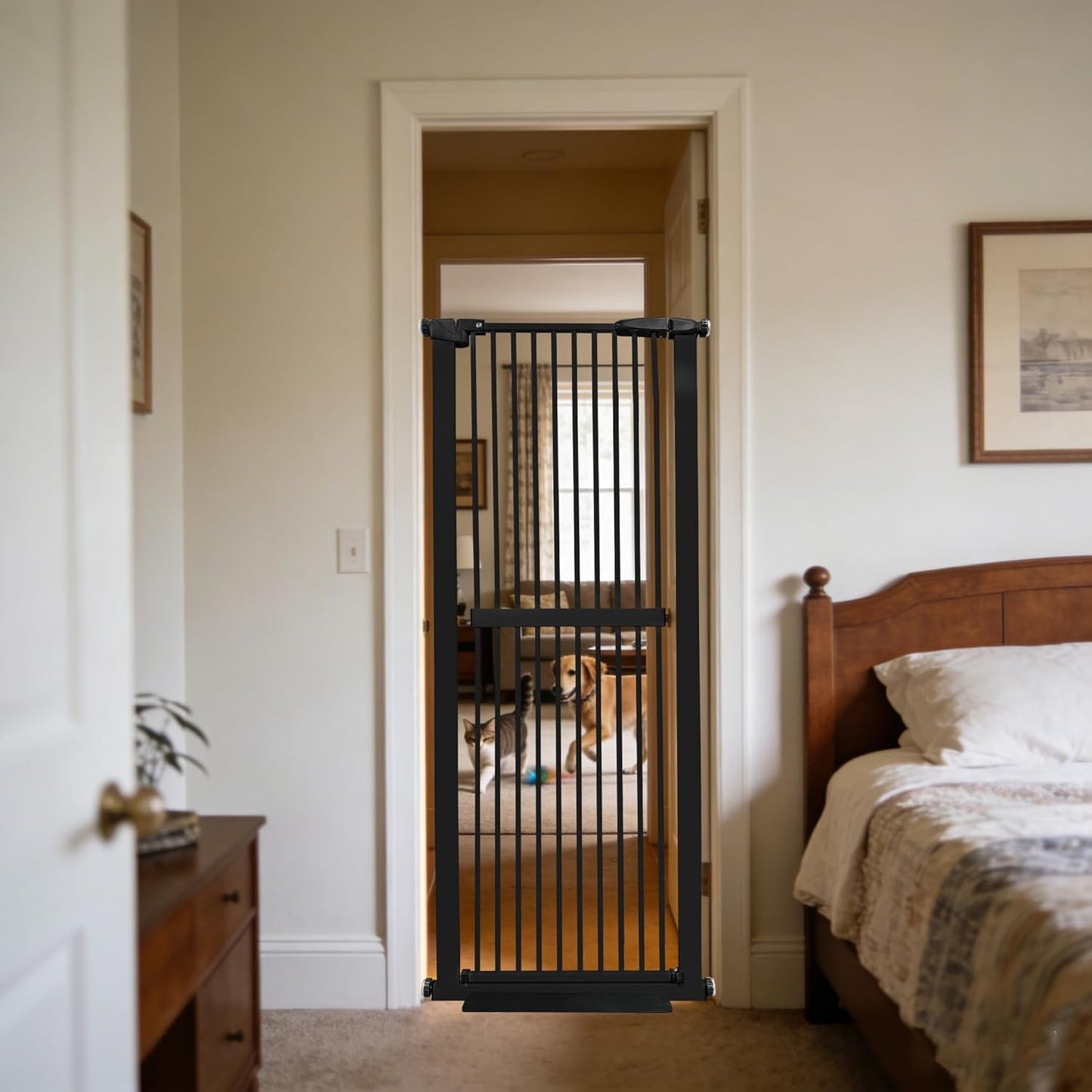 Lumizone Extra Tall Cat Gate 61.02" High Pressure Mounted Extra Wide 30.12"-34.05" (17Sizes) 1.37" Gap No Drilling Auto-Close Tall Pet Gate for Dogs (Black, 30.12"-34.05" W)