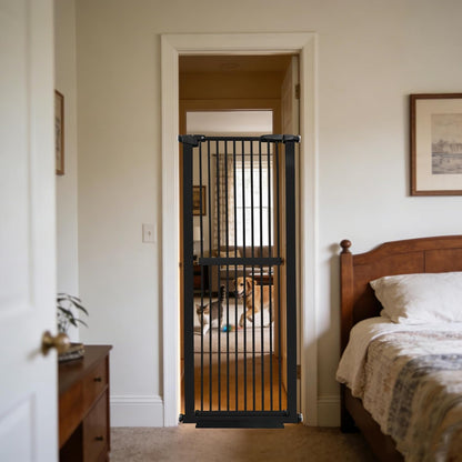 Lumizone Extra Tall Cat Gate 61.02" High Pressure Mounted Extra Wide 30.12"-34.05" (17Sizes) 1.37" Gap No Drilling Auto-Close Tall Pet Gate for Dogs (Black, 30.12"-34.05" W)