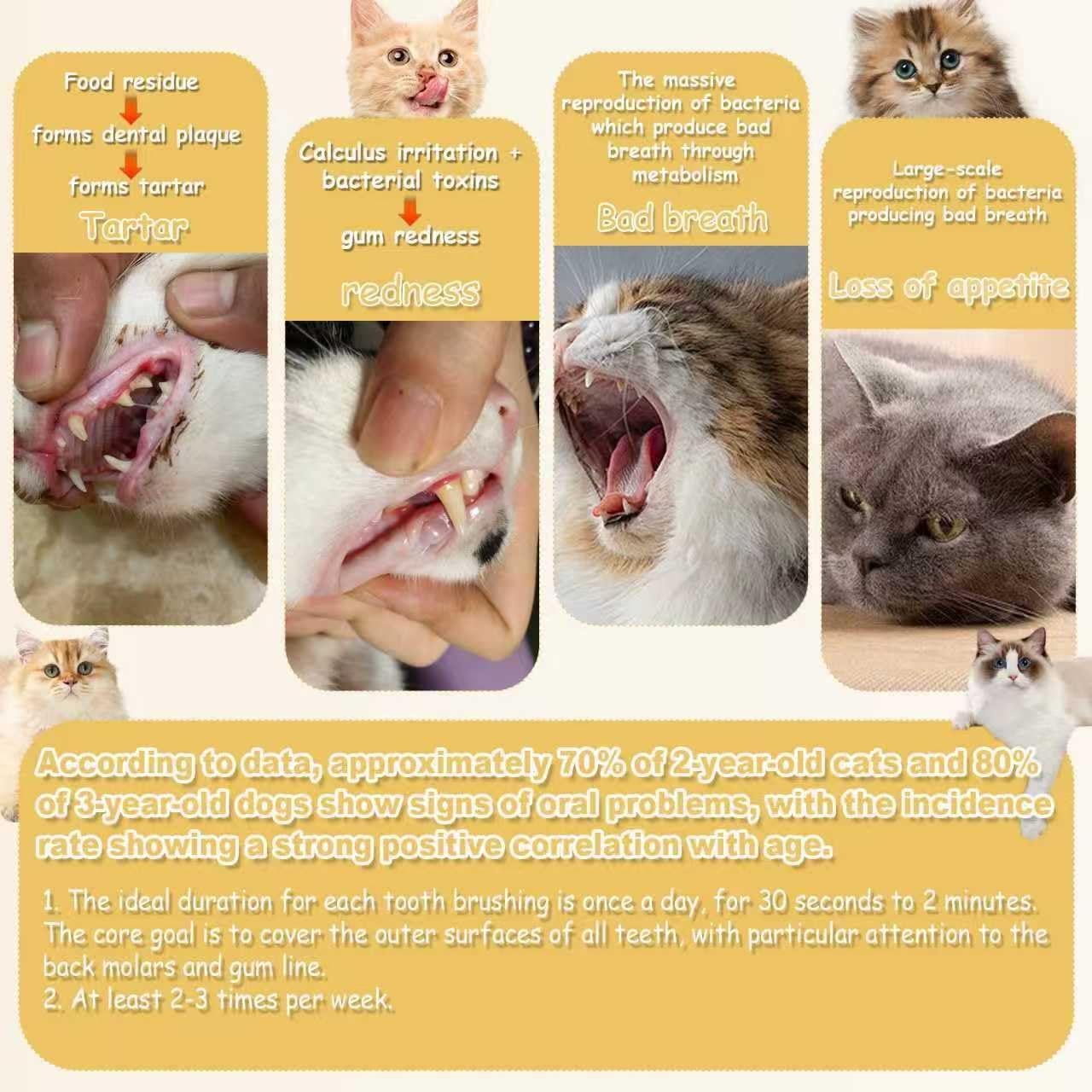 CGO 360° Silicone Pet Toothbrush - Dog Toothbrush for Small Dogs & Cats, 4-Pack Round Head, Extra Soft Bristles, Dental Cleaning and Oral Hygiene for Puppies and Kittens (2 Orange, 2 Brown)