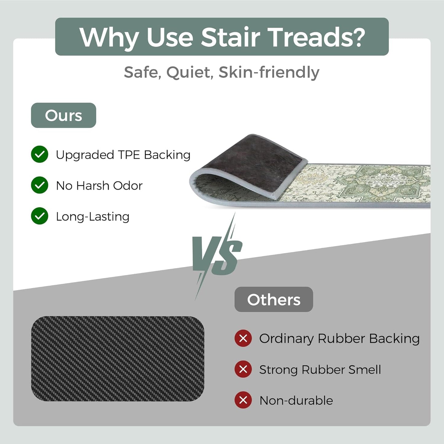 sarben Non Slip Stair Treads for Wooden Steps 15PCS - 8"x30" Indoor Safety Carpet, Edging Mats with TPE Adhesive Backing, Pet and Elderly Friendly Stair Rugs (Taupe) - Colors B