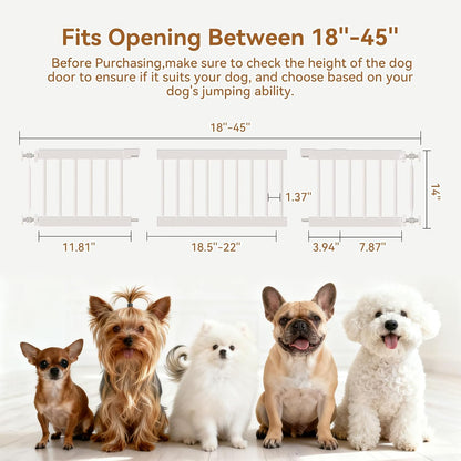 Dog Gate Indoor,18"-45" Adjustable Extra Wide Metal Short Dog Gate to Step Over, 18" Tall Small Pet Gate with 3 Extension Kits, Pressure Mounted Gate for Doorways & Stairs Black