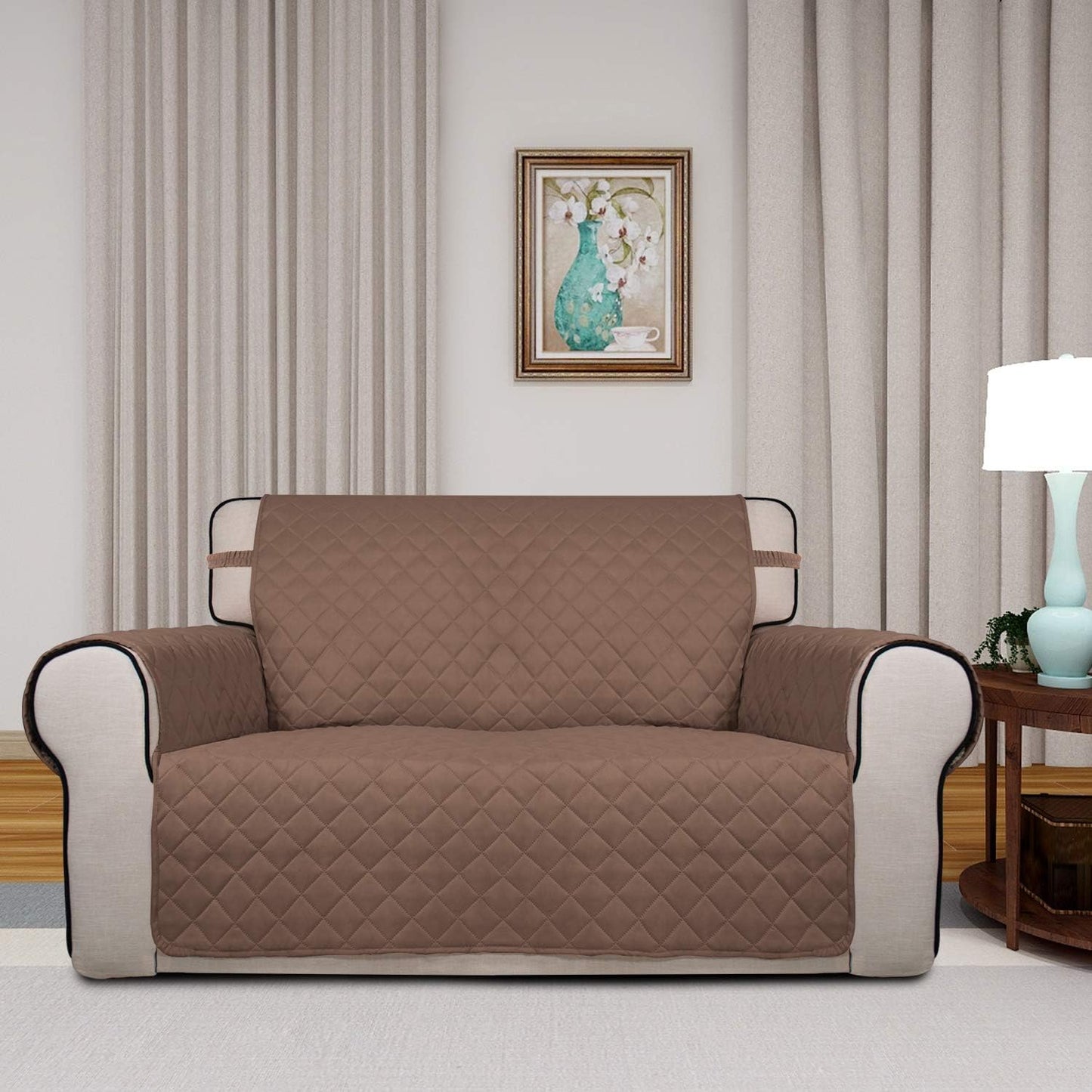 PureFit Reversible Quilted Sofa Cover, Water Resistant Slipcover Furniture Protector, Washable Couch Cover with Non Slip and Elastic Straps for Kids, Dogs, Pets (Sofa, Gray/Light Gray) - Colors A