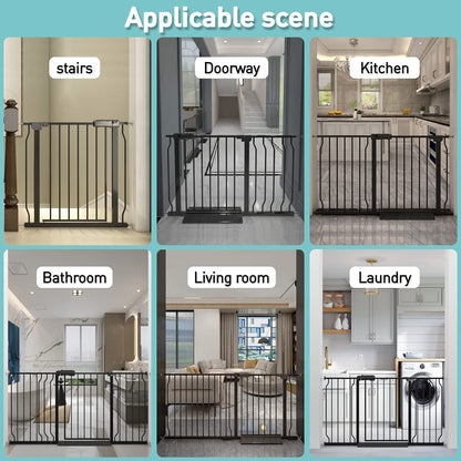 WAOWAO Baby Gate 71.65-85.03" Extra Wide Pressure Mounted Walk Through Swing Auto Close Safety Metal Black Toddler Kids Child Dog Pet Puppy for Stairs,Doorways,Kitchen