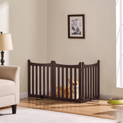 Yaheetech Freestanding Pet Gate 3-Panel Wooden Dog Fence with 2 Support Feet Folding Dog Gate for Indoor, Stairs, Doorways, Halls, Kitchen Wooden Pet Barrier White 36" H