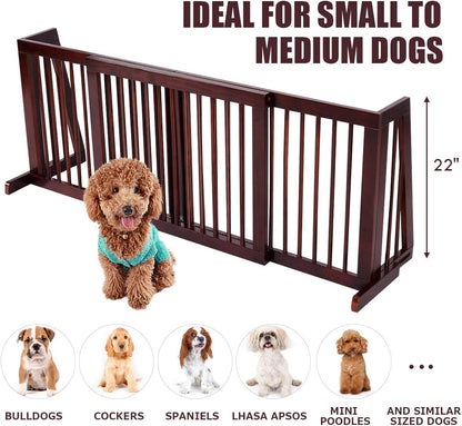 PETSITE Free Standing Retractable Wooden Dog Gate Indoor, 28-80 Inches Adjustable Pet Gate for Doorways, Stairs, Hallway, Kitchen, Easily Crossable with One Step, Ideal for Small & Medium Sized Dogs