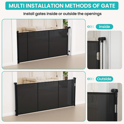 Upgrade Retractable Baby Gates Extra Wide (150" W x 42" H), 150 inch Reinforced Retractable Dog Gate to Prevent Crawling Through, Retractable Gate Outdoor/Indoor, Real One-Handed Operation, Black