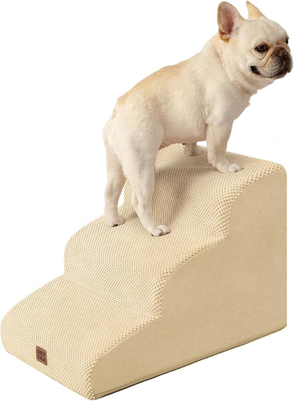 EHEYCIGA Curved Dog Stairs Ramp for High Beds 19.7" H, 4-Step Dog Steps for Small Dogs and Cats, Pet Stairs for High Bed Climbing, Non-Slip Balanced Pet Step Indoor, Grey