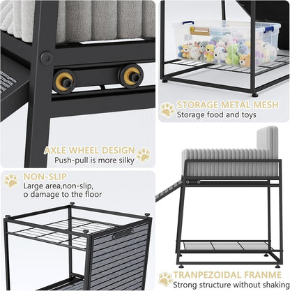 Pet Stairs Ramp with Seat,Dog Window Perch with Stairs and Storage,Dog Seat with Ramp Steps,Folding Pet Ramp for Dogs Cats,Bunk Bed Chair with Sofa Cushion for Bed Couch Office,Hold Up to 110 lbs