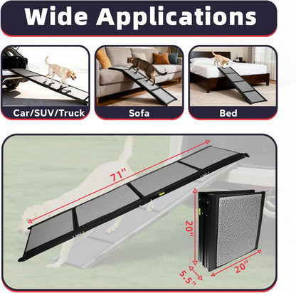 PENSUN Dog Ramp for Car, 71" x 20" Foldable Pet Ramp with Non-Slip Rug Surface, Portable Dog Car Ramp for Medium & Large Dogs Up to 250LBS Enter SUV Car & Truck