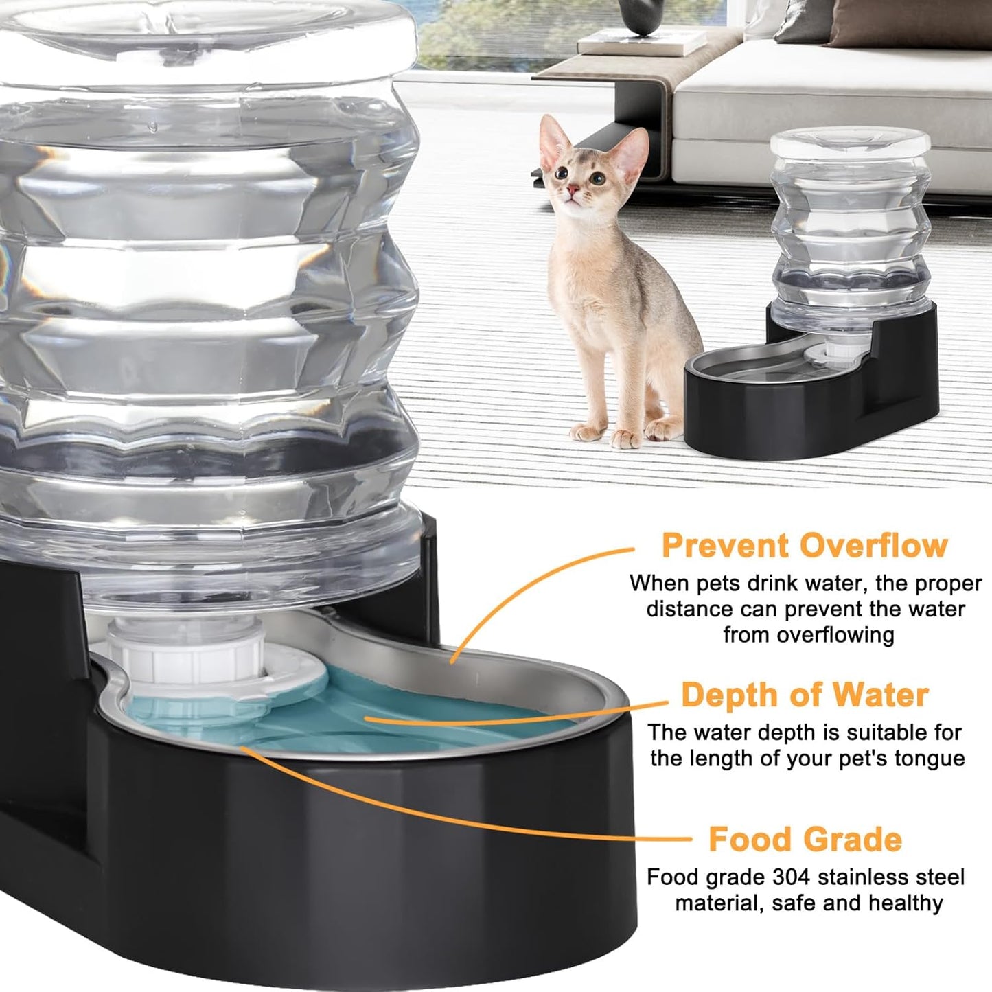 RIZZARI 8L Elevated Pet Water Dispenser – Stainless Steel Gravity Waterer with Auto-Refill Design for Medium and Large Dogs & Senior Pets -Comfortable Drinking Height for Living Rooms,Multi-Pet Homes
