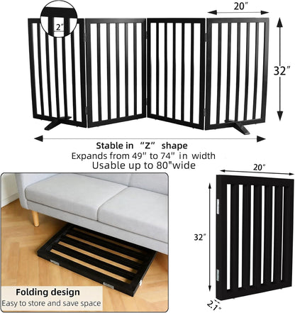 ZJSF Freestanding Indoor Dog Gate for House Foldable Wood Puppy Gate for Doorways Pet Gate for Stairs Extra Wide Pet Fence, Brown, 24" Height 3 Panels