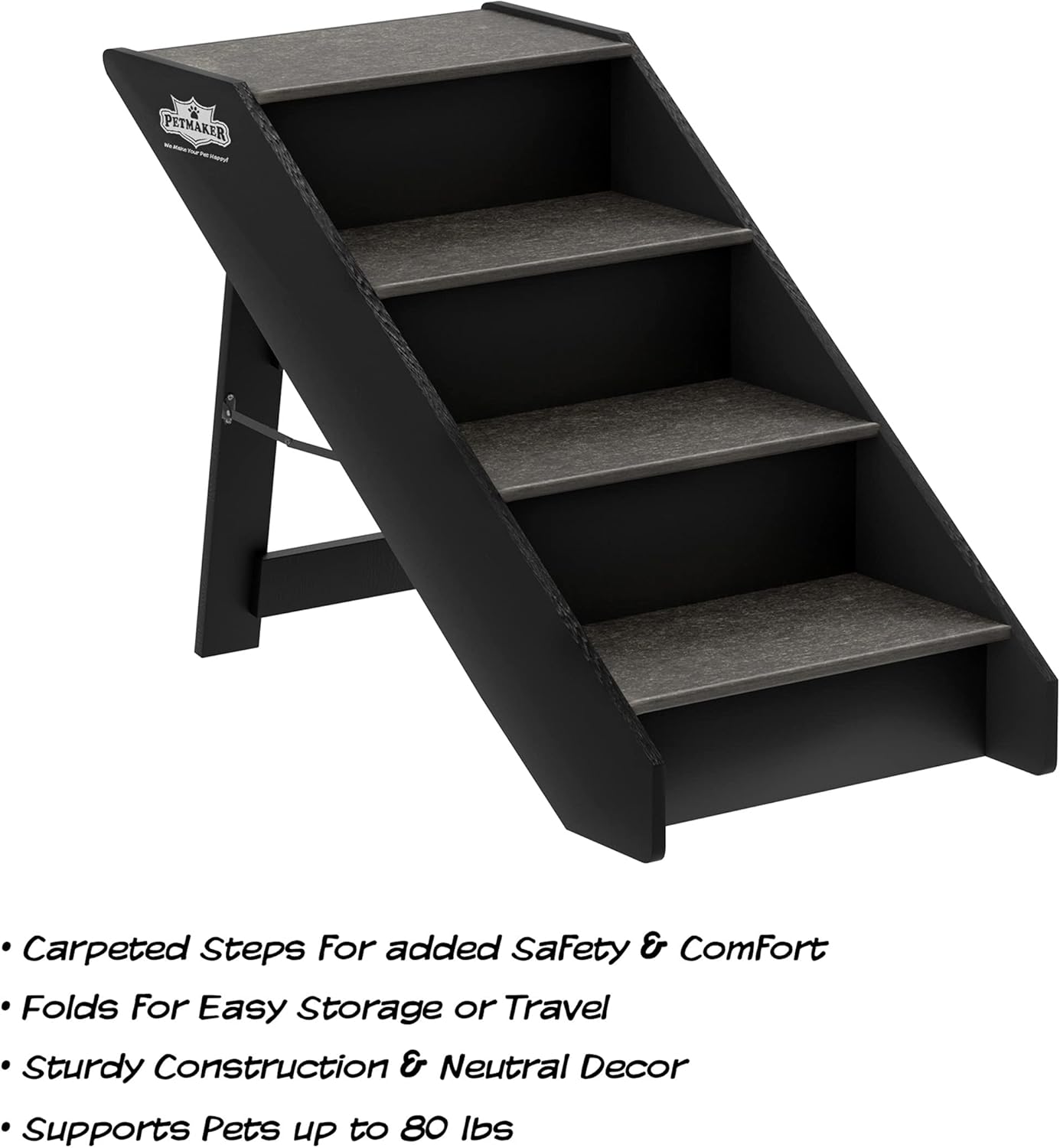 Pet Stairs - Home and Vehicle Foldable Nonslip Dog Steps with 3-Step Design - for Puppies, Kittens, and Other Small Pets by PETMAKER (Gray)