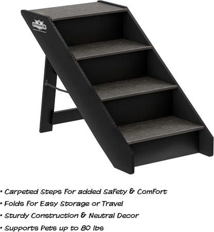 Pet Stairs - Home and Vehicle Foldable Nonslip Dog Steps with 3-Step Design - for Puppies, Kittens, and Other Small Pets by PETMAKER (Gray)