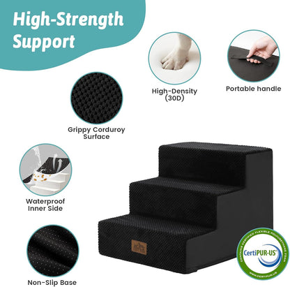 COZY KISS Dog Stairs for Small Dogs, 4 Tier Wider Pet Stairs for Couch and Beds, 17.7" H Non-Slip Dog Steps for Old Cats, Puppy, Small Medium Dogs, 17.7x23.6x17.7 inch, Beige