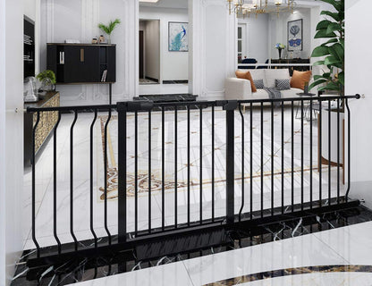 Extra Wide Baby Gate Tension Indoor Safety Gates Black Metal Large Pressure Mounted Pet Gate Walk Through Long Safety Dog Gate for The House Doorways Stairs (62.2"-66.93"/158-170CM, Black)