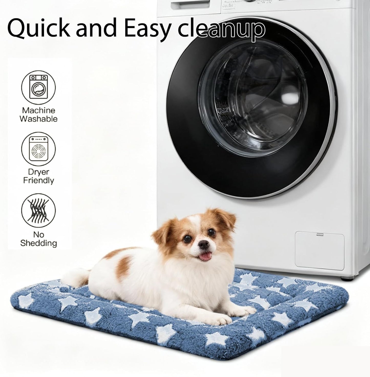 Dog Bed Mat, Reversible Crate Pad & Cute Dog Bed - Machine Washable Kennel Mat with Ultra Soft for Small Dogs (Cool/Warm), 24" x 18", Grey&Star