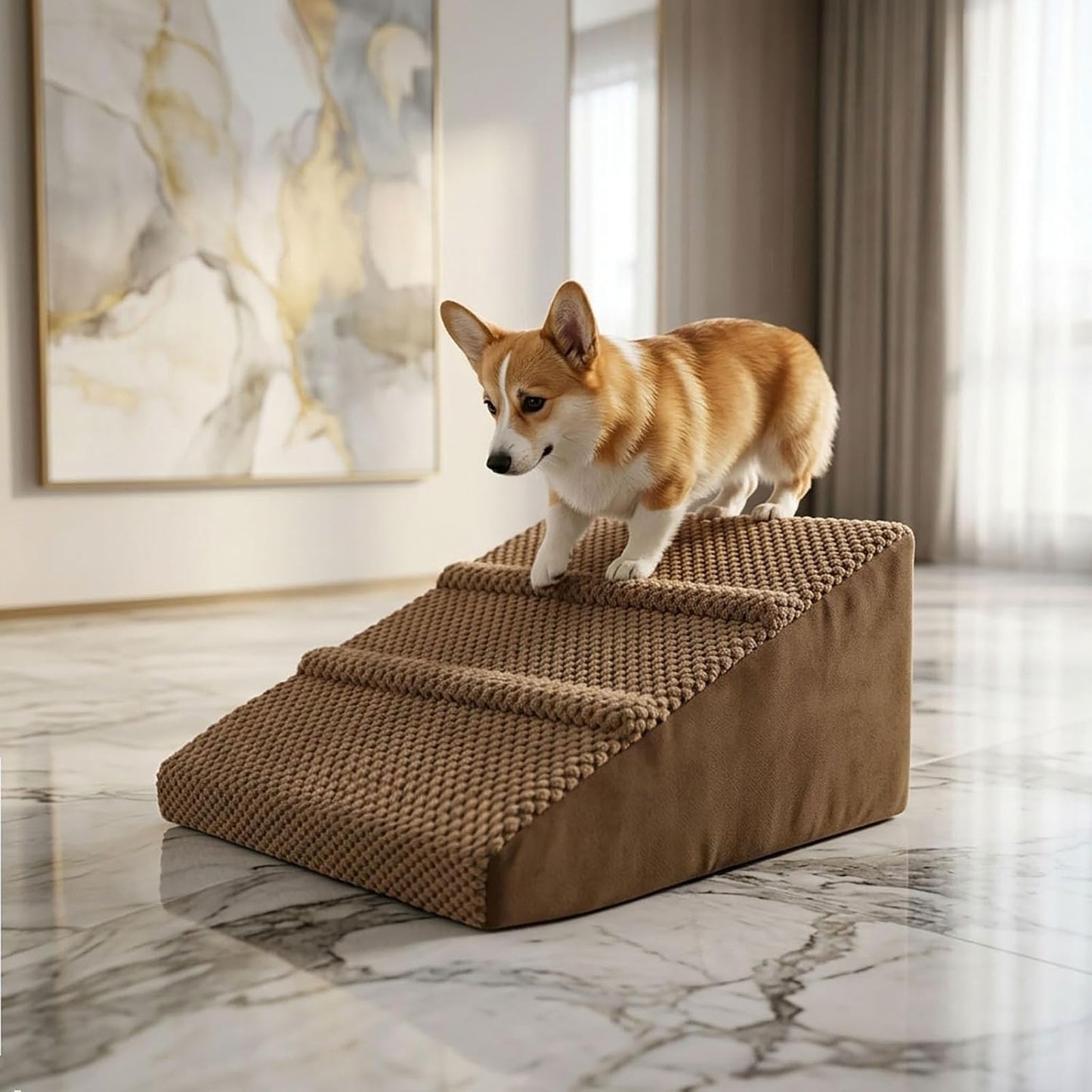 Dog Ramp for Stairs - Dog Steps-Anti-Slip Foam Stair Wedges for Small & Senior Dogs,Gentle Slope Pet Steps with Washable Corduroy Cover, Self-Sticky Pads for Safe Climbing (Gray,2-Pack)