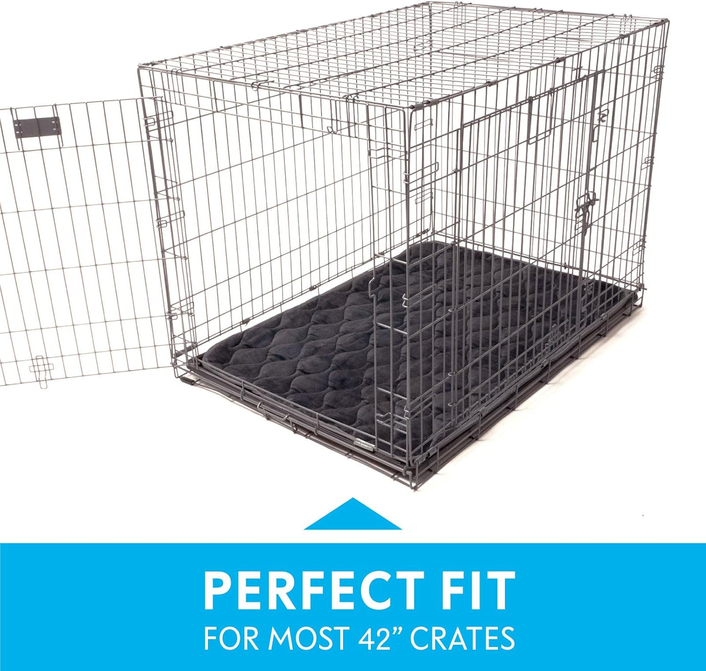 Paw Inspired Washable Padded Crate Mats for Dogs | 29” x 18” Pad, Fits 30-inch Kennels | Leakproof, Waterproof Bottom, Plush Pet Beds (Gray)