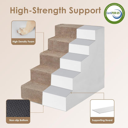 EHEYCIGA Dog Stairs for High Bed 22.5" H, 5-Step Dog Steps for Bed, Pet Steps for Small Dogs and Cats, Non-Slip Balanced Pet Ramp Indoor, Grey