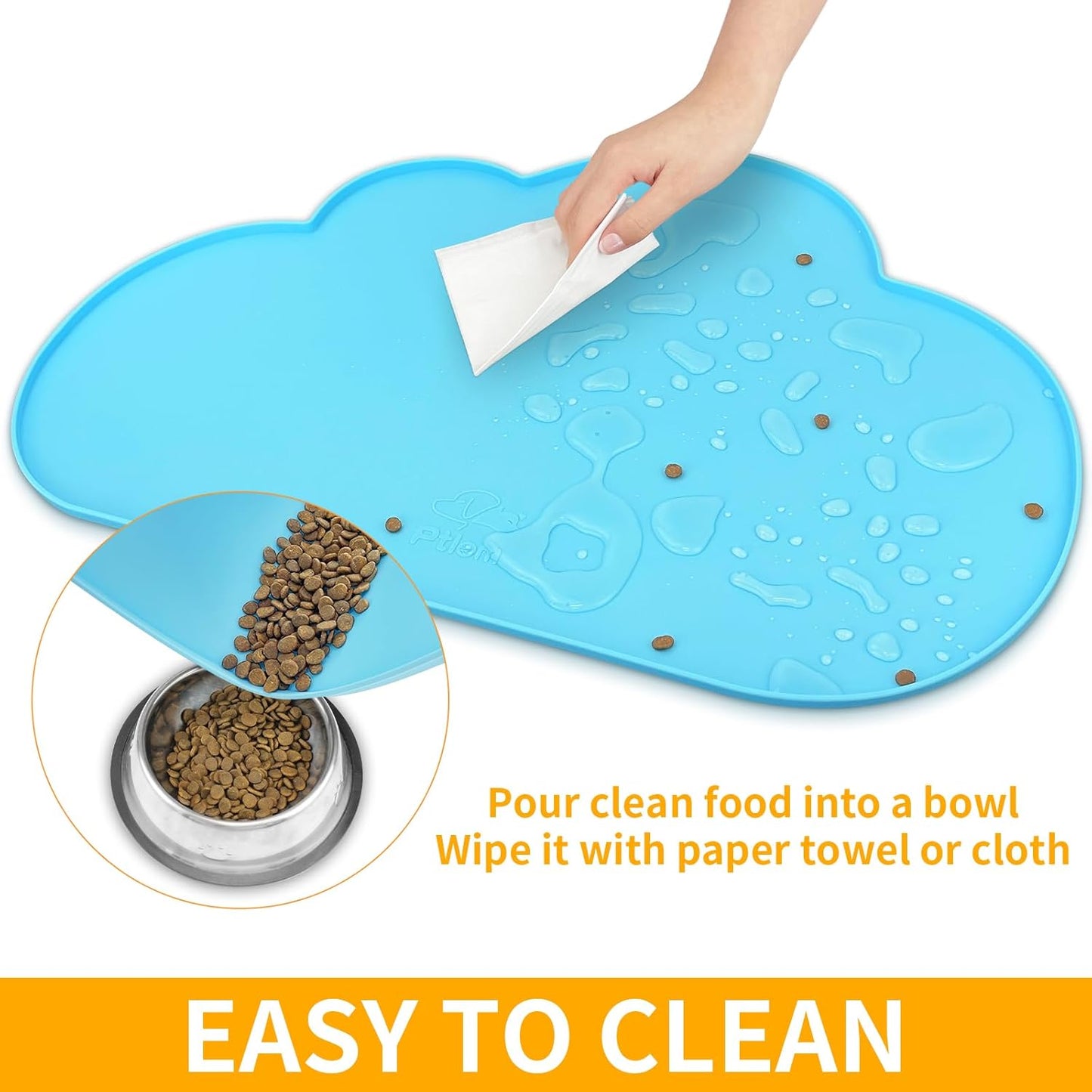 Ptlom Silicone Pet Placemat for Dogs and Cats, Non-Slip Waterproof Dog Feeding Bowl Mats for Food and Water, Small Medium Large Pet Puppy Tray Mat Prevent Residues from Spilling onto The Floor, Beige