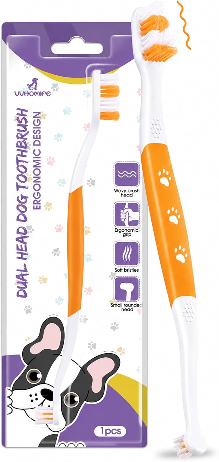 Dog Toothbrush – Newly Upgraded Dual-Head Design with 60° Wavy Bristles – Gently Surrounds Teeth for Deep Cleaning and Plaque Removal – Non-Slip Handle, Ideal for Daily Pet Dental Care (Pink, 1-Pack)