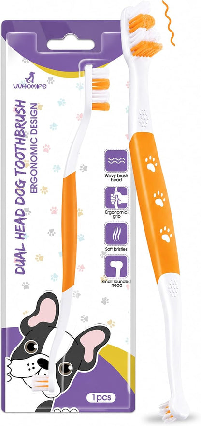 Dog Toothbrush – Newly Upgraded Dual-Head Design with 60° Wavy Bristles – Gently Surrounds Teeth for Deep Cleaning and Plaque Removal – Non-Slip Handle, Ideal for Daily Pet Dental Care (Pink, 1-Pack)